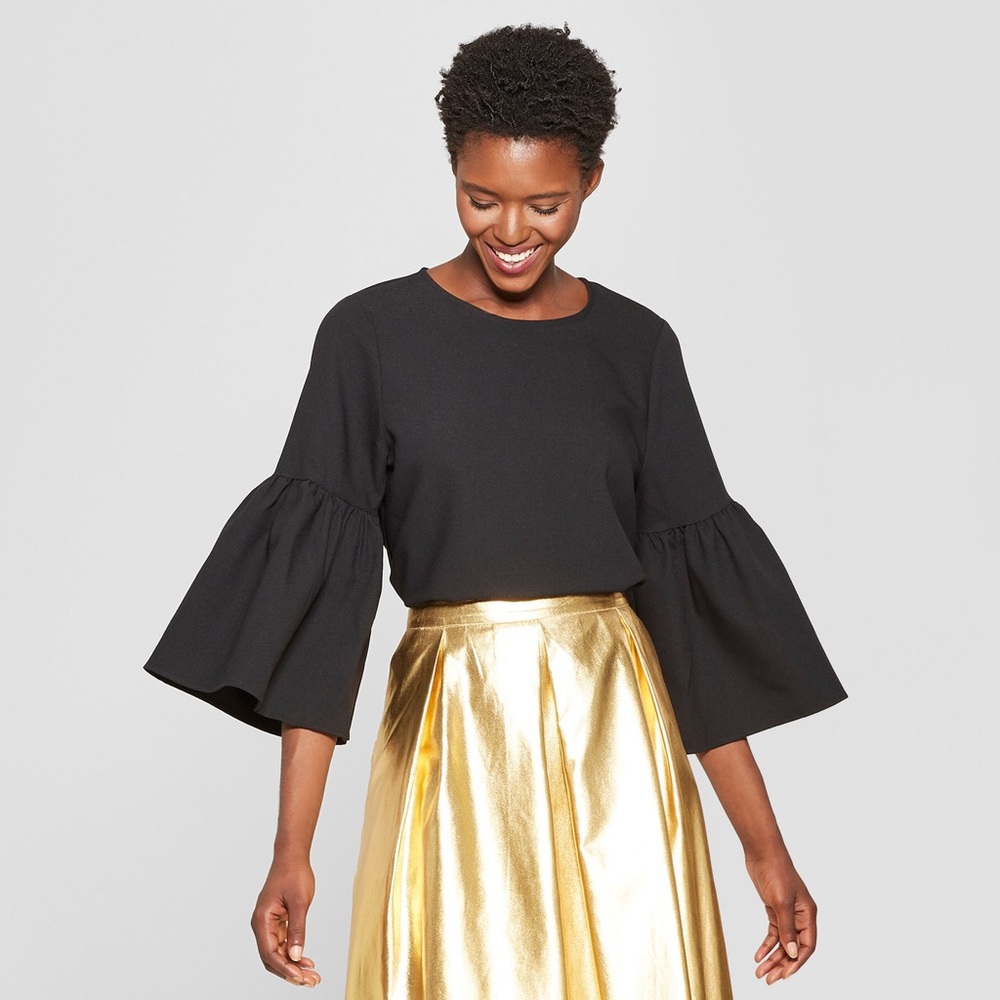 NWOT Target Who What Wear Black Bell Sleeve Top